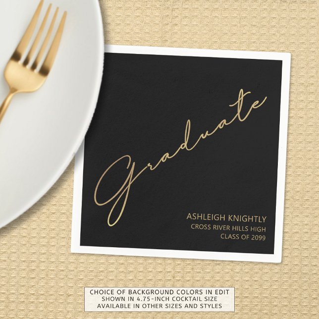 Serviette En Papier Script moderne noir Gold (Créateur téléchargé)