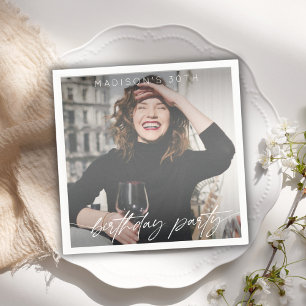 Serviette En Papier Script moderne photo de fête d'anniversaire