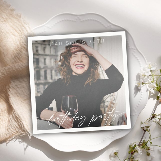 Serviette En Papier Script moderne photo de fête d'anniversaire (Créateur téléchargé)