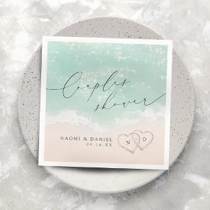 Serviette En Papier Script moderne Sable Hearts Plage Couples Douche