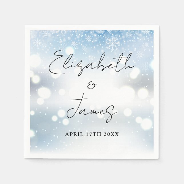 Serviette En Papier Script moderne Snowflakes Mariage hivernal (Devant)