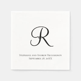 Serviette En Papier Script Monogramme noir blanc élégant mariage servi