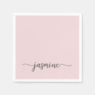 Serviette En Papier Script Monogramme rose pâle simple minimaliste