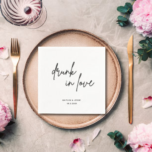 Serviette En Papier Script noir minimaliste ivre dans Mariage d'amour