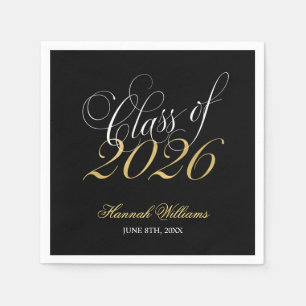 Serviette En Papier Script Or Noir Promotion 2026 Diplôme