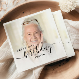 Serviette En Papier Script Photo Personnalisé Noir 80ème Anniversaire