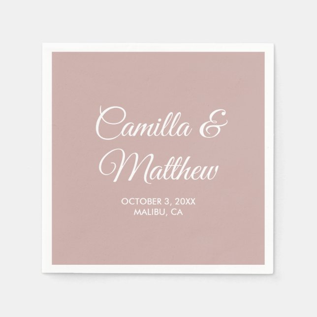 Serviette En Papier Script romantique rose poussiéreux Mariage personn (Devant)