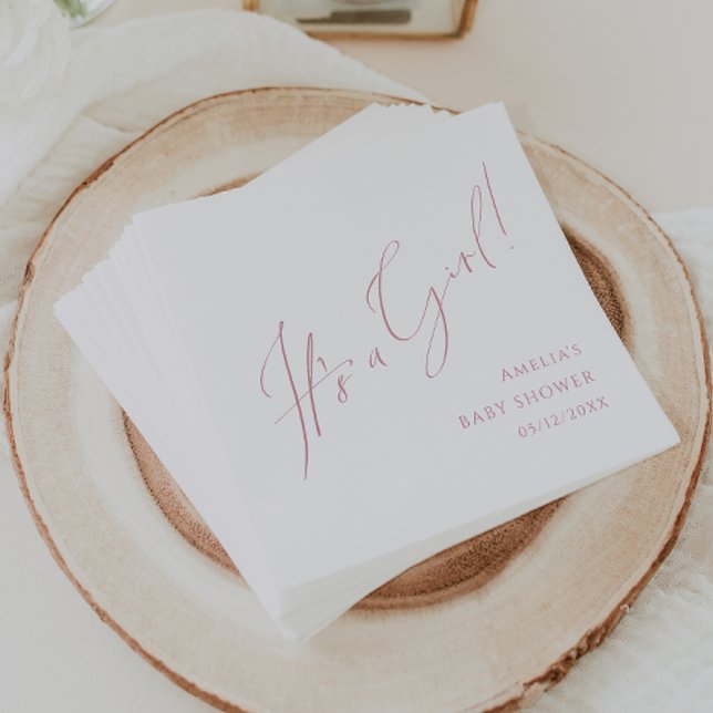 Serviette En Papier Script Rose Whimsical C'est un Baby shower fille (Créateur téléchargé)