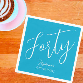 Serviette En Papier Script simple moderne Aqua Blue 40th Birthday Part