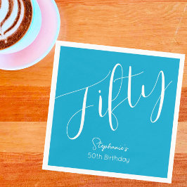 Serviette En Papier Script simple moderne Aqua Blue 50e anniversaire