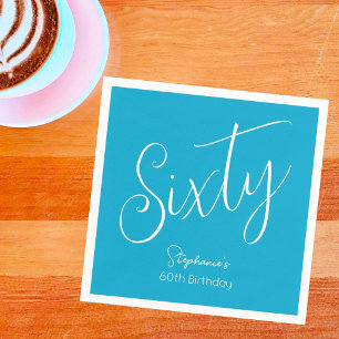 Serviette En Papier Script simple moderne Aqua Blue 60th Birthday Part