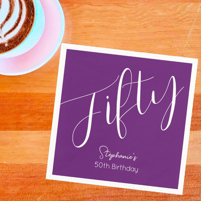 Serviette En Papier Script simple moderne Automne Purple 50e anniversa (Créateur téléchargé)