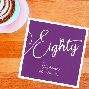 Serviette En Papier Script simple moderne Automne Purple 80e anniversa