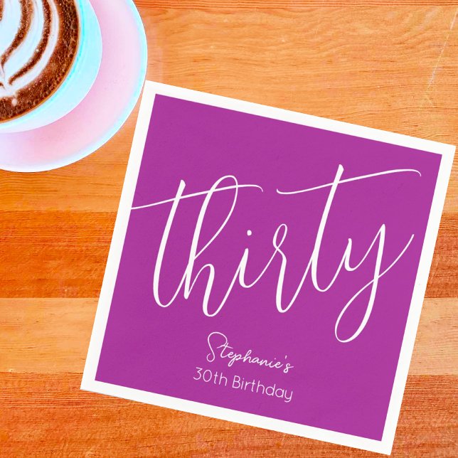 Serviette En Papier Script simple moderne rose foncé 30e anniversaire (Créateur téléchargé)