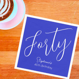 Serviette En Papier Script simple moderne Royal Blue 40th Birthday