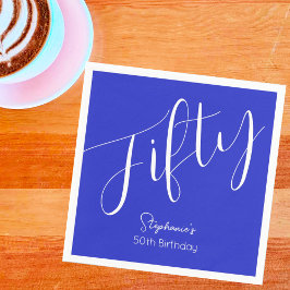 Serviette En Papier Script simple moderne Royal Blue 50th Birthday