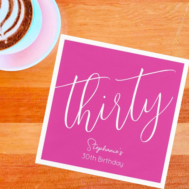 Serviette En Papier Script tout simple rose rose 30e fête d'anniversai (Créateur téléchargé)