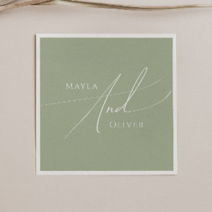 Serviette En Papier Script Whimsical Mariage vert Sage