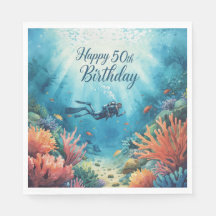 Scuba 50th birthday underwater birthday card 