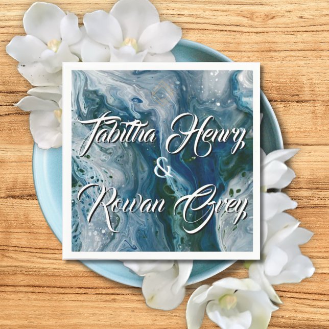 Serviette En Papier Sea Blues Alcohol Ink Paint Elegant Wedding  (Créateur téléchargé)
