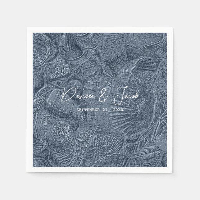 Serviette En Papier Sea Shell Bleu foncé bleu moderne Plage côtière (Devant)