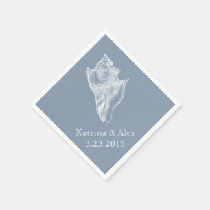 Serviette En Papier Sea Shell Dusty Blue Beach Wedding Napkins