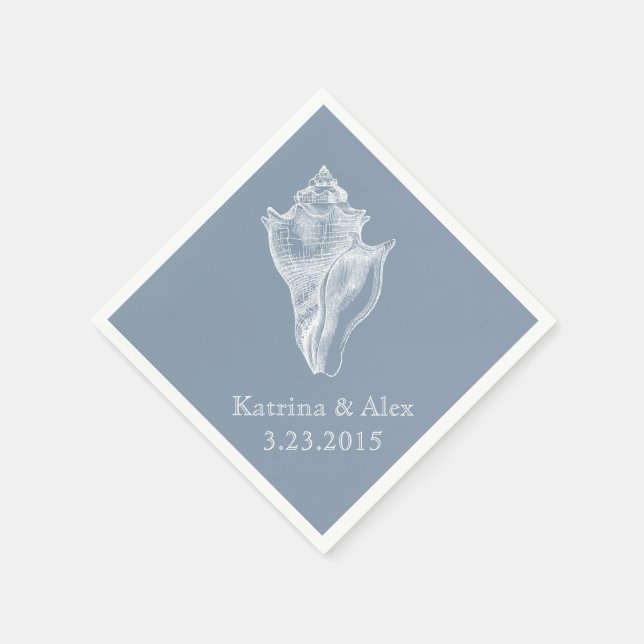 Serviette En Papier Sea Shell Dusty Blue Beach Wedding Napkins (Coin)