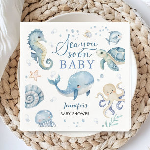 Serviette En Papier Sea You Soon Baby Shower Garçon Océan Bleu Papier