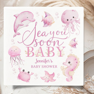 Serviette En Papier Sea You Soon Baby Shower Rose Fille de l'Océan