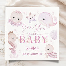 Sea You Soon Baby Shower Rose Papier Océan