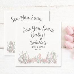 Serviette En Papier Sea You Soon Hand Drawn Seahorse Baby Shower