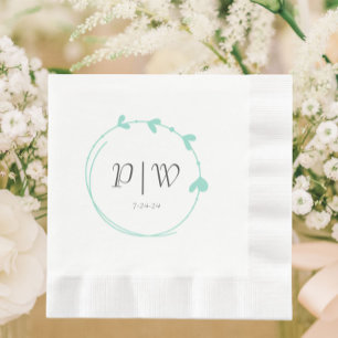Serviette En Papier Seafoam simple Monogramme Heart Mariage de couronn