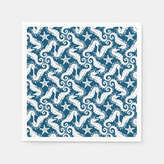Serviette En Papier Seahorse et Starfish - Motif Vie marine bleue (Devant)