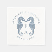 Seahorses Monogram Beach Mariage Dusty Blue