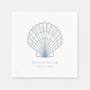 Serviette En Papier Seashell Beach Dusty Blue Coastal Mariage