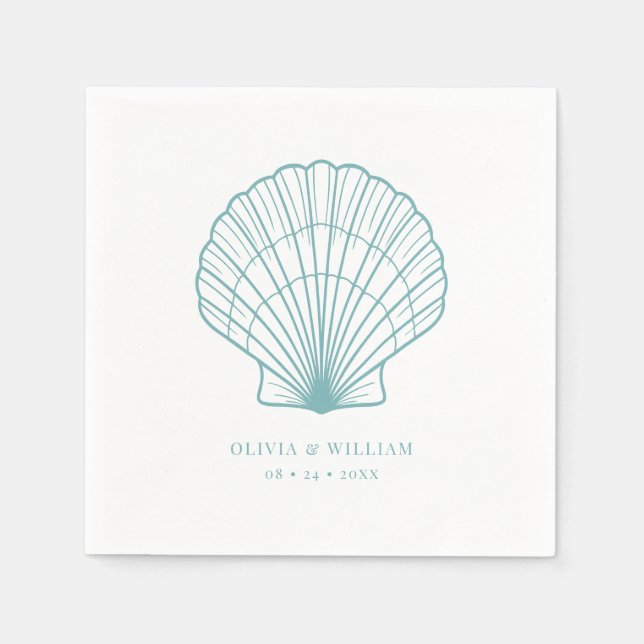 Serviette En Papier Seashell Beach Turquoise Blue Coastal Mariage (Devant)