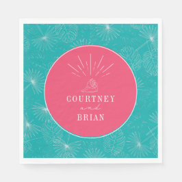 Serviette En Papier Seashell Pink & Blue Palm Plage tropicale Mariage