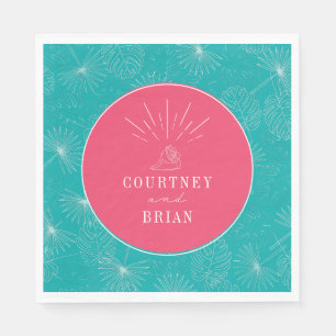 Serviette En Papier Seashell Pink & Blue Palm Plage tropicale Mariage