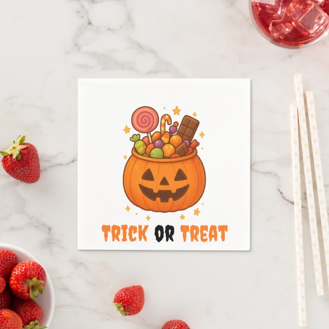 Serviette En Papier Seau citrouille plein de sucré - Halloween (En situation)