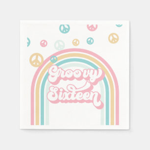 Serviette En Papier Seize Groovy Rétro Arc-en-ciel d'Été