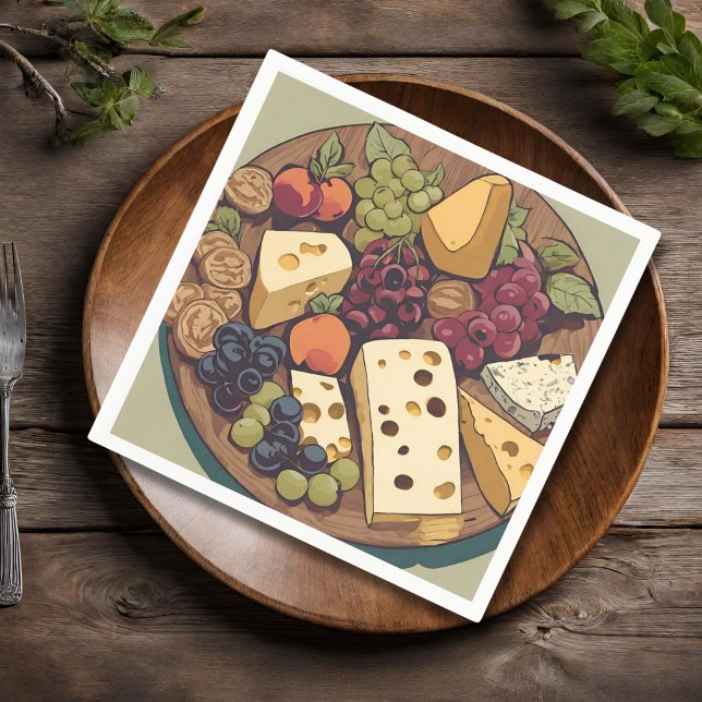 Serviette En Papier sélection de fromage rétro avec raisins (Créateur téléchargé)