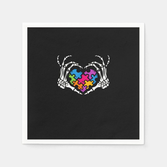 Serviette En Papier Sensibilisation sur l'autisme s Skeleton Main Hear (Devant)