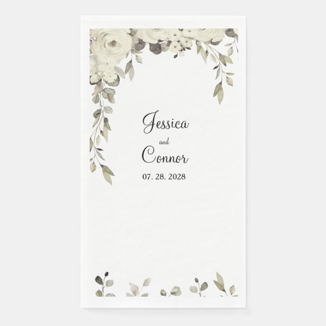 Serviette En Papier Sepia Tone Ecru Peony Verdure Vigne Mariage (Devant)