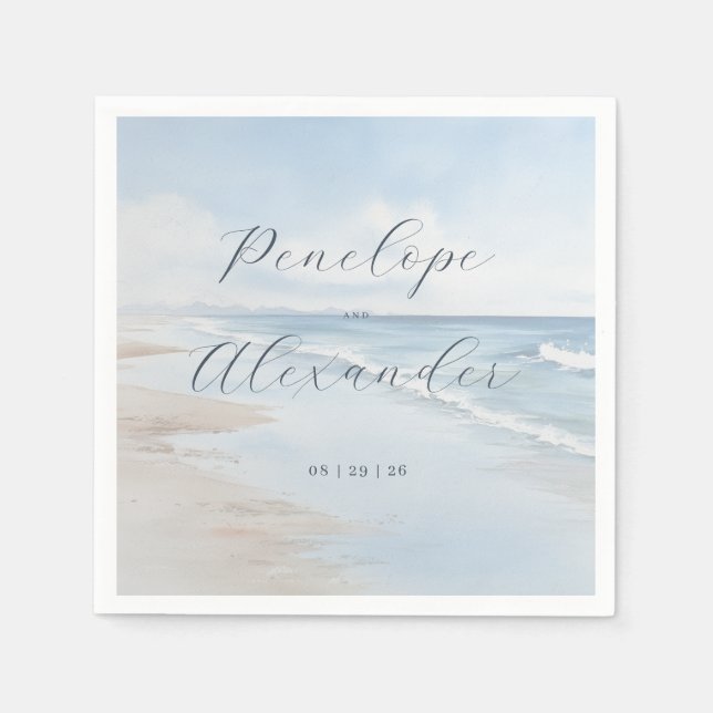 Serviette En Papier Serene Blue Beach Waves (Devant)
