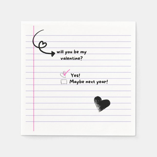 Serviette En Papier Serez-Vous Mon Valentine Note Naples (Devant)
