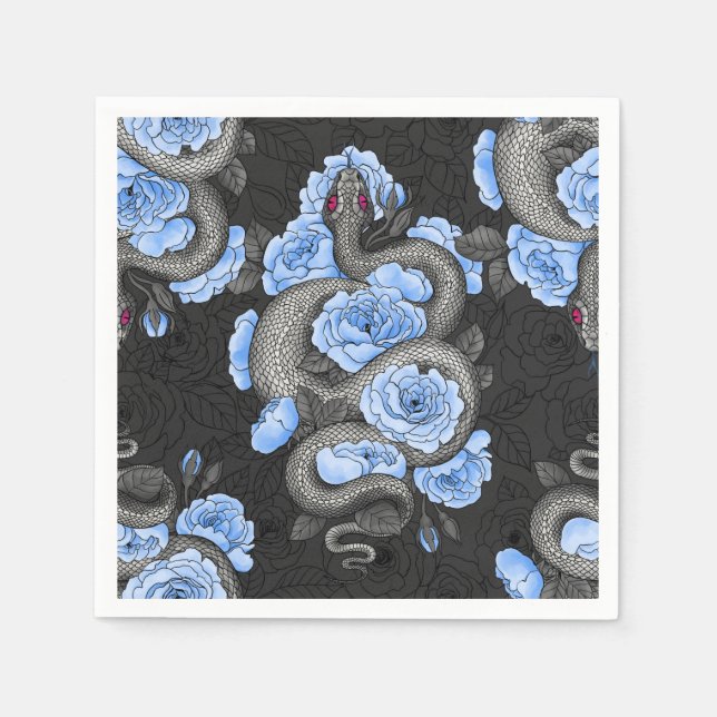 Serviette En Papier Serpents et roses bleus (Devant)