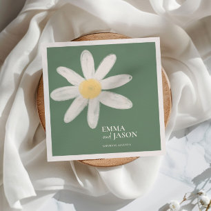 Serviette En Papier Serre Green Boho Daisy Floral Napkins