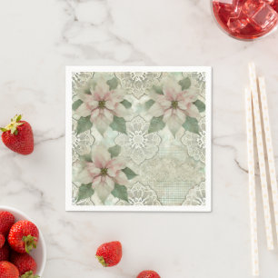 Serviette En Papier Sertissage Chic Poinsettia et dentelle Découpage