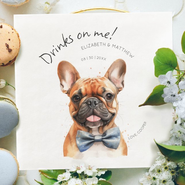 Serviette En Papier Serveur charmant Bulldog français aquarelle (Créateur téléchargé)