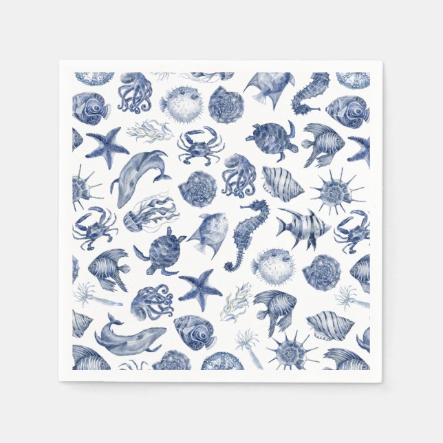 Serviette En Papier Serviette de mariage côtière bleue en papier (Devant)